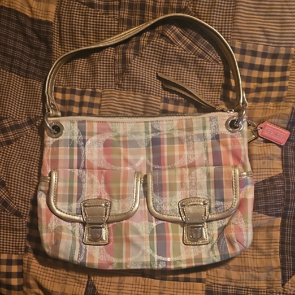 Plaid Women's Bag with Gold Accents
